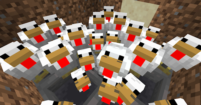 A crowd of chickens from a Minecraft mod
